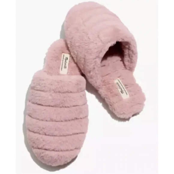 Madewell Recycled Faux Fur Quilted Scuff Slipper In Dusty Blush - Picture 1 of 9
